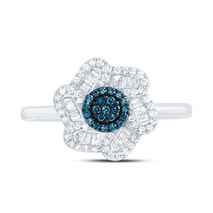 10k Gold 1/3 CTW-Natural Diamond Blue Diamond Flower Ring