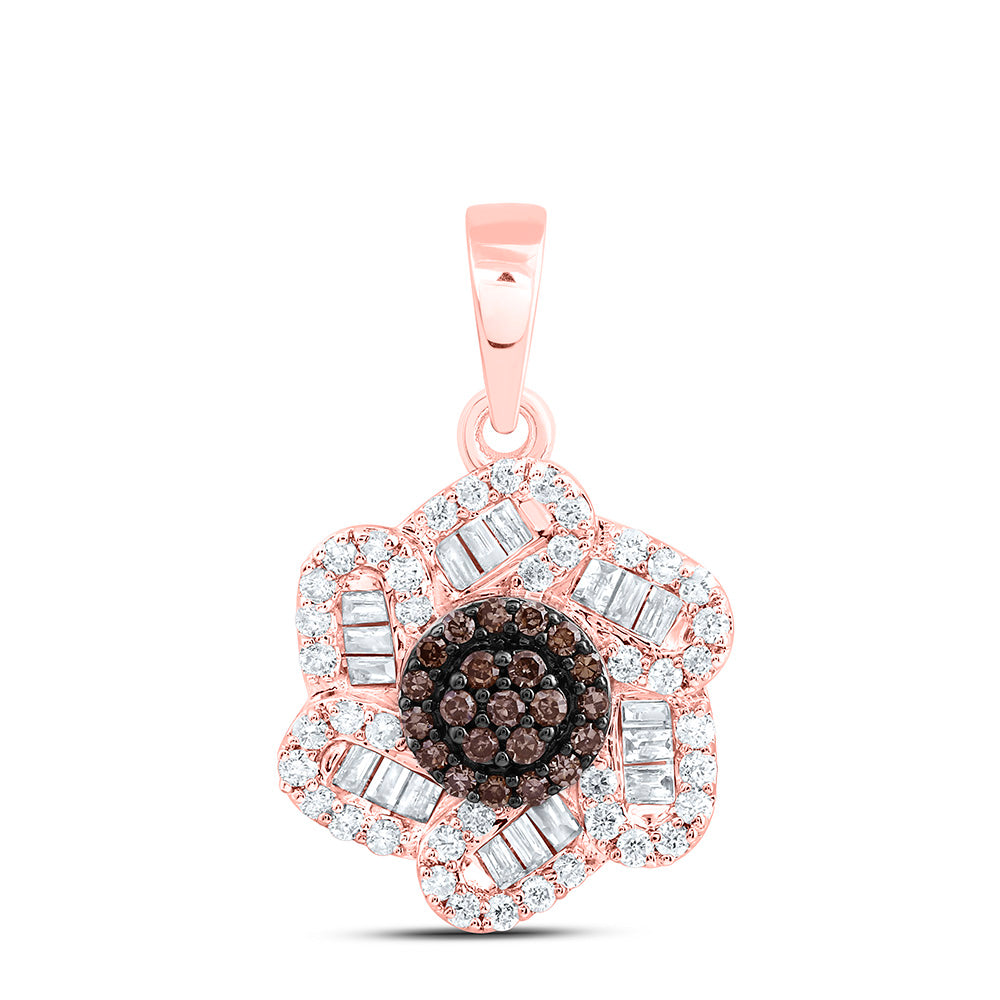 10k Gold 3/8 CTW-Natural Diamond Cognac Natural Flower Pendant