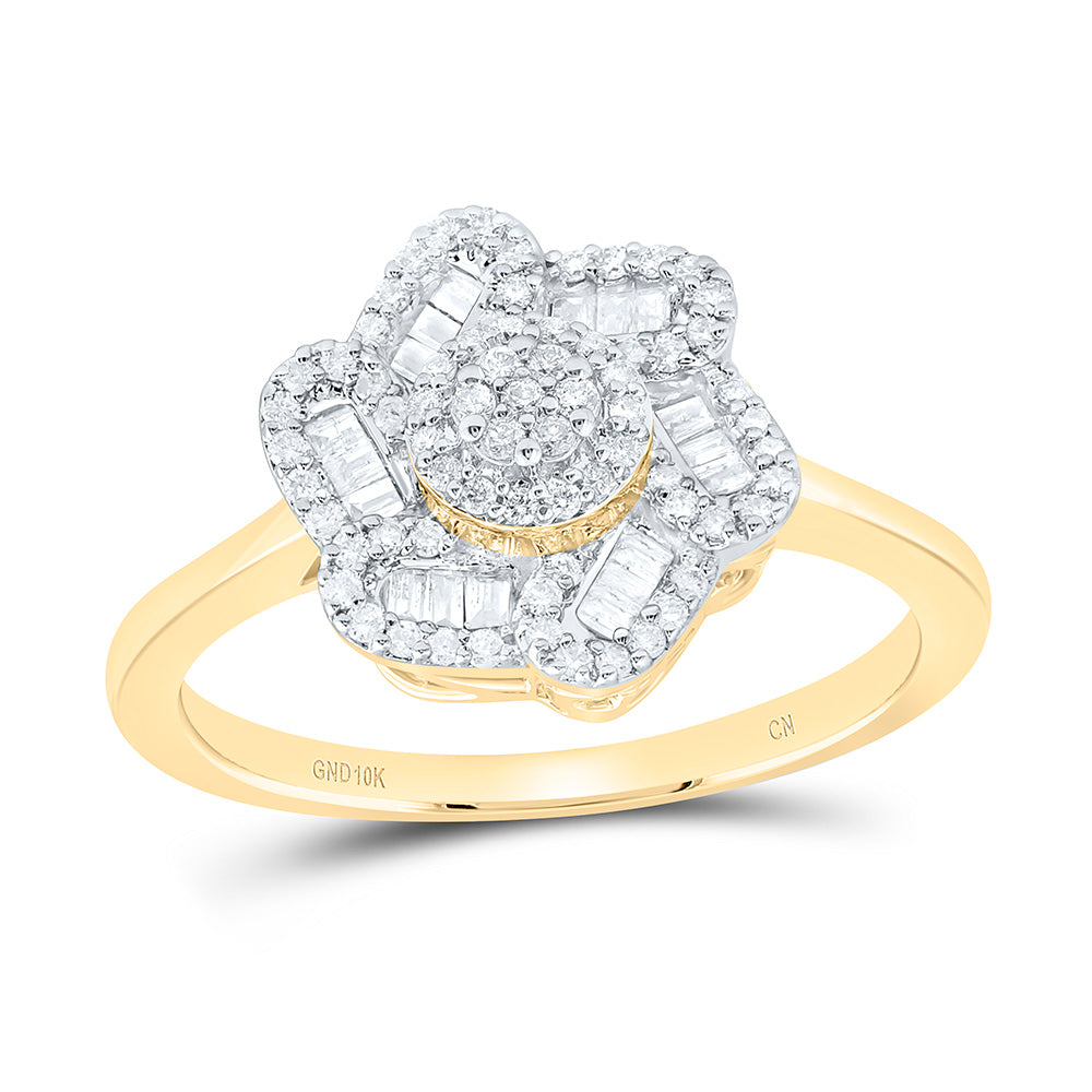 10k Gold 1/3 CTW-Natural Diamond Fashion Flower Ring