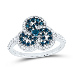 10k Gold 1/2 CTW-Natural Diamond Blue Diamond Trinity Round Ring