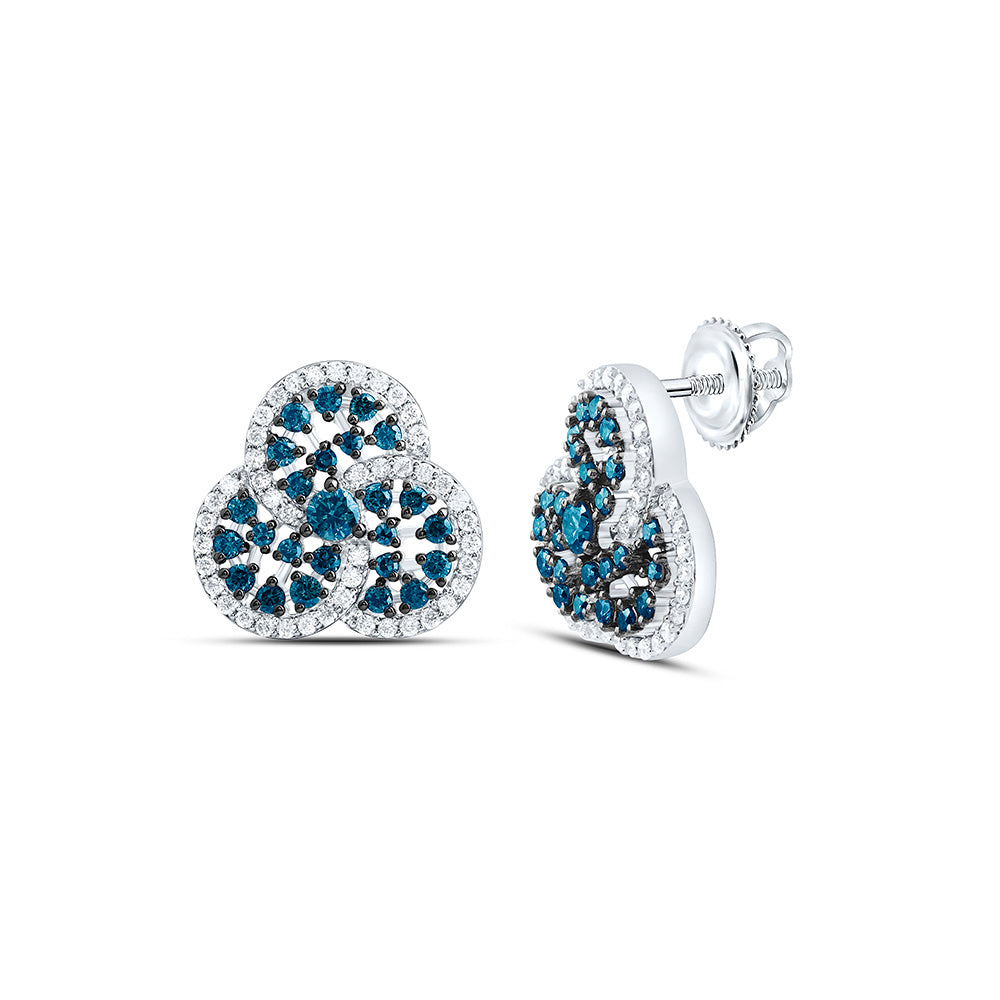 10k Gold 7/8 CTW-Natural Diamond Blue Diamond Trinity Earring