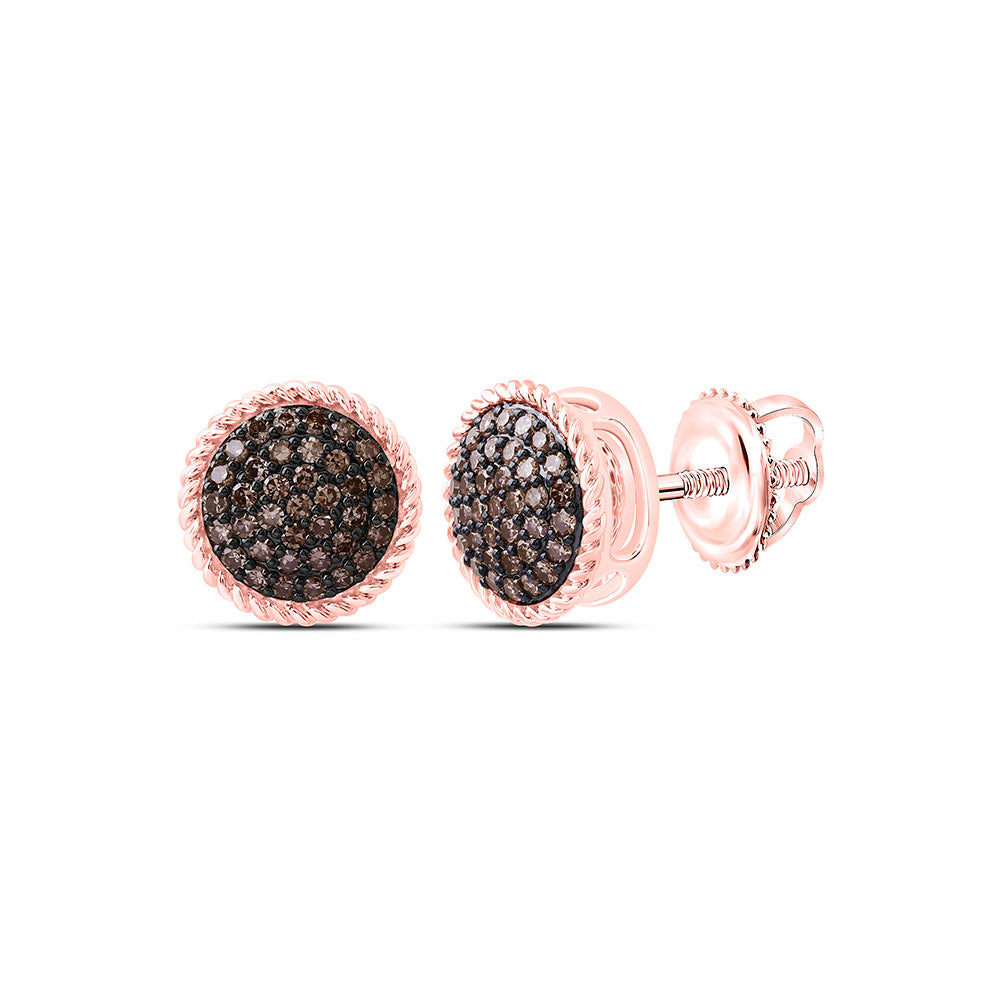 10k Gold 3/8 CTW-Natural Diamond Fashion Cognac Natural Round Earring