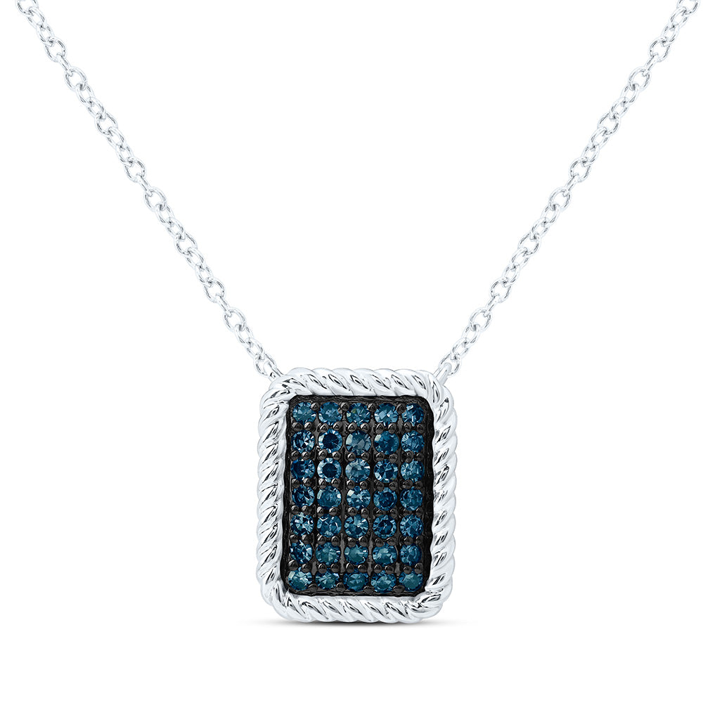 10k Gold 1/4 CTW-Natural Diamond Fashion Blue Diamond Emerald Necklace (18 Inch )