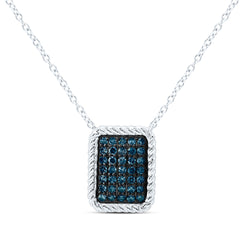 10k Gold 1/4 CTW-Natural Diamond Fashion Blue Diamond Emerald Necklace (18 Inch )
