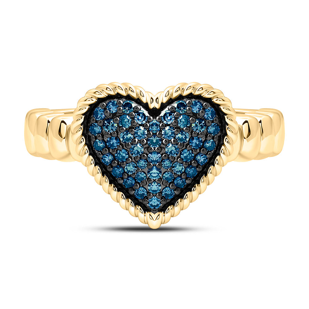 10k Gold 1/4 CTW-Natural Diamond Fashion Blue Natural Diamondheart Ring
