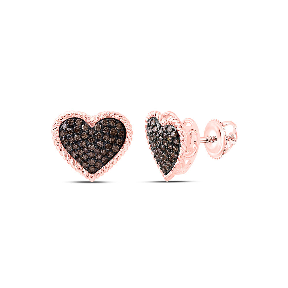 10k Gold 3/8 CTW-Natural Diamond Fashion Cognac Natural Heart Earring
