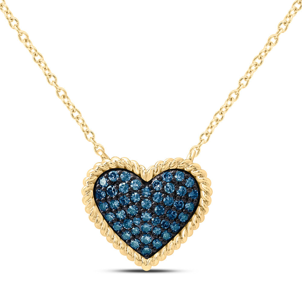 10k Gold 1/4 CTW-Natural Diamond Fashion Blue Diamond Heart Necklace (18 Inch )