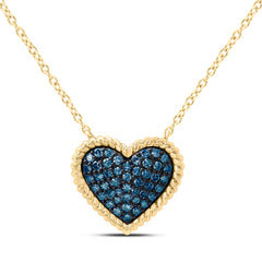 10k Gold 1/4 CTW-Natural Diamond Fashion Blue Diamond Heart Necklace (18 Inch )