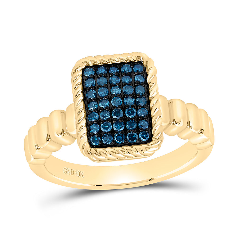 10k Gold 1/4 CTW-Natural Diamond Fashion Blue Natural Diamondemerald Ring