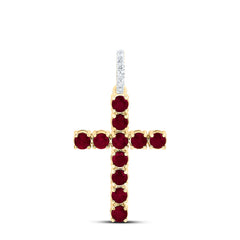 14k Gold 1/20 CTW-Natural Diamond 7/8 Ct-Rd-Ru Natural Gemstone Cross Pendant