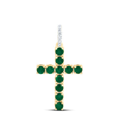 14k Gold 1/20 CTW-Natural Diamond 3/4 Ct-Rd-Em Natural Gemstone Cross Pendant