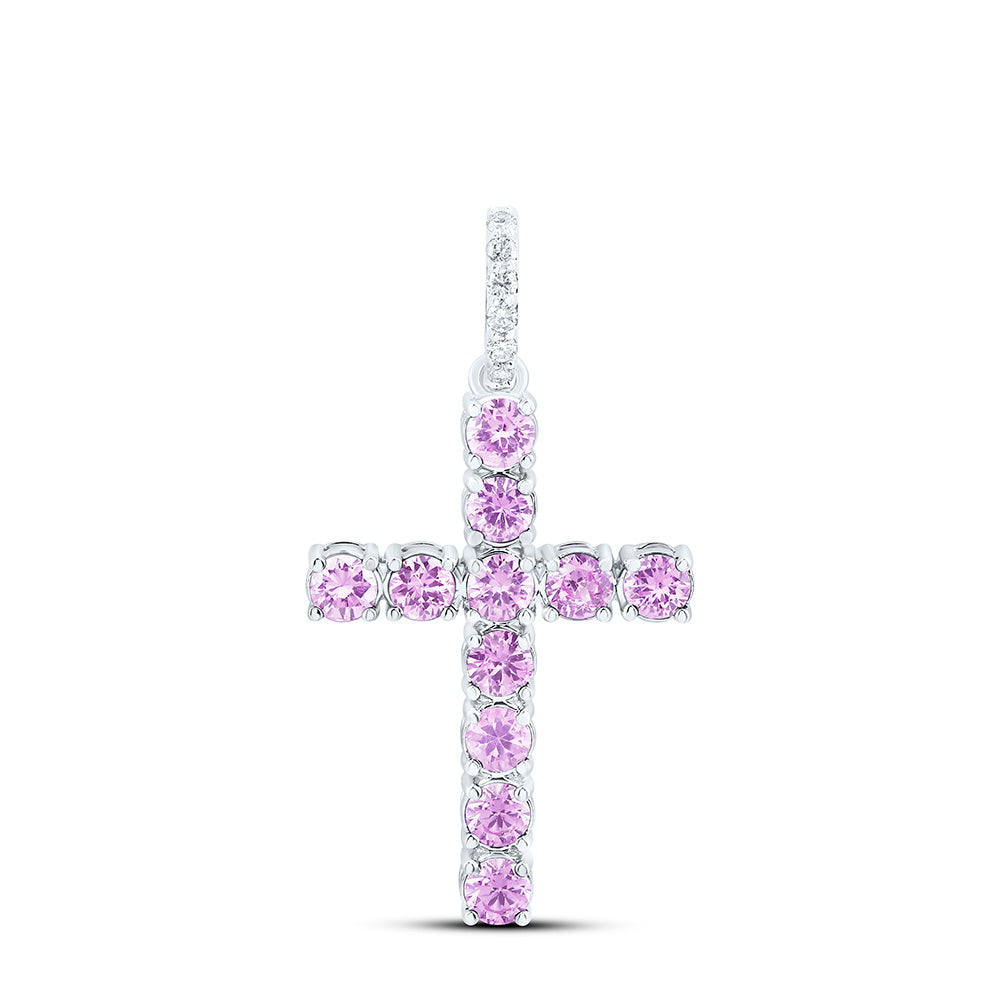 14k Gold 1/20 CTW-Natural Diamond 7/8 Ct-Rd-Pi Sapp Natural Gemstone Cross Pendant