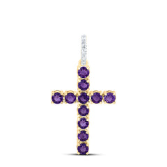 14k Gold 1/20 CTW-Natural Diamond 5/8 Ct-Rd-Amethyst Cross Pendant