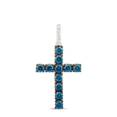 14k Gold 1/20 CTW-Natural Diamond 3/4 Ct-Blue Natural Diamond Cross Pendant
