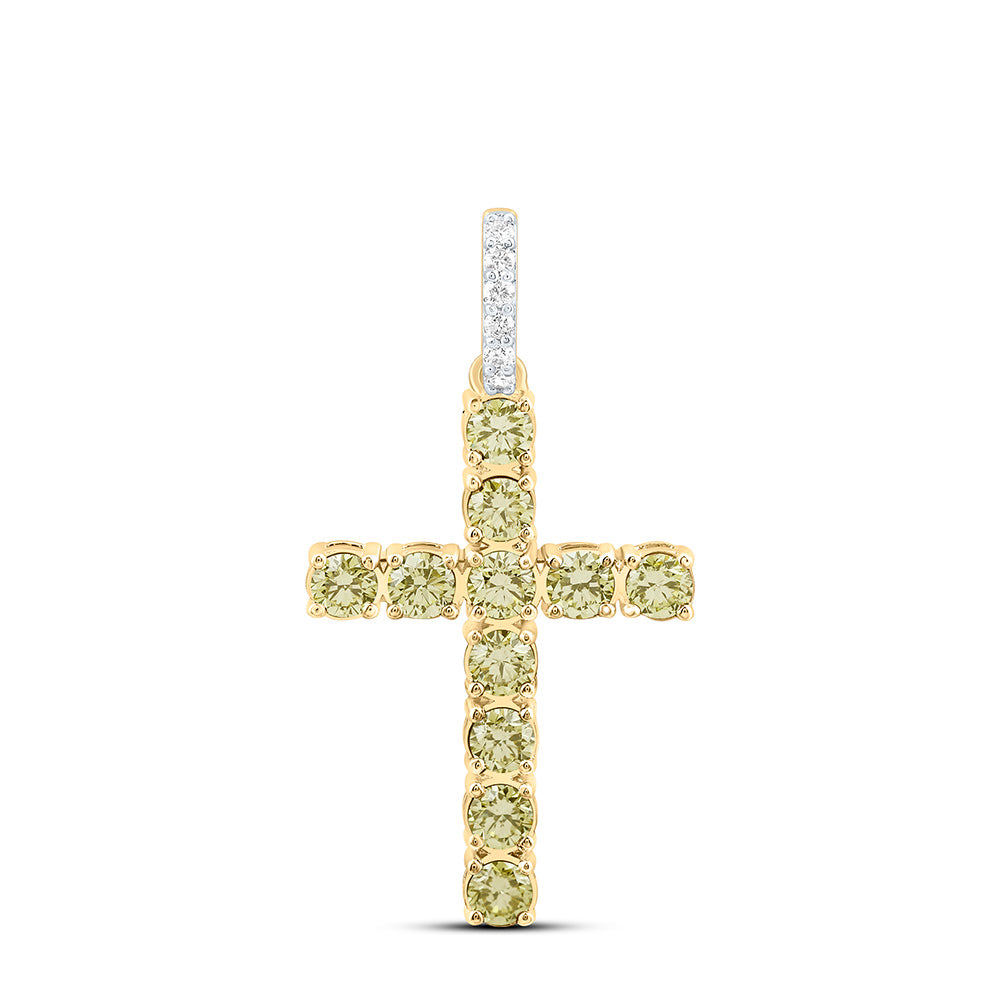 14k Gold 1/20 CTW-Natural Diamond 3/4 Ct-Yellow Natural Diamond Cross Pendant