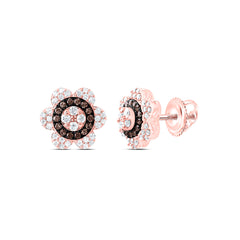 10k Gold 3/8 CTW-Natural Diamond Fashion Cognac Natural Flower Earring