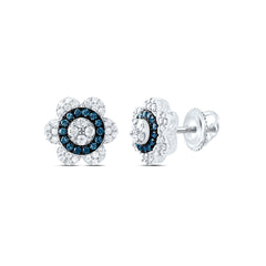 10k Gold 3/8 CTW-Natural Diamond Blue Diamond Flower Earring