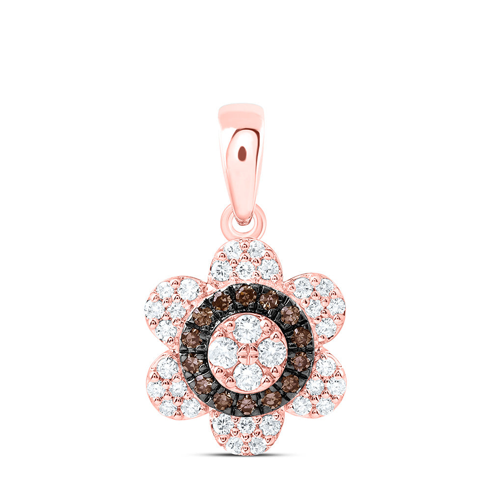10k Gold 1/3 CTW-Natural Diamond Fashion Cognac Natural Flower Pendant