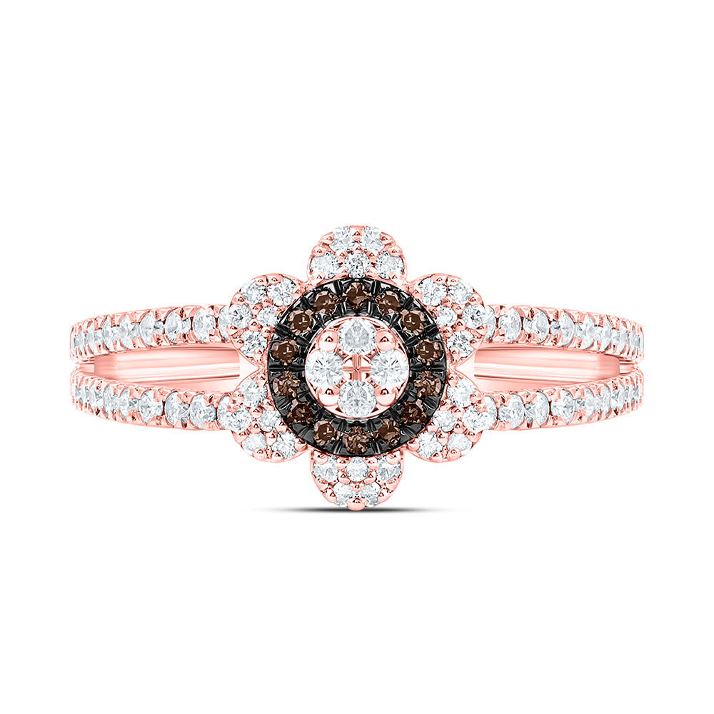 10k Gold 3/8 CTW-Natural Diamond Fashion Cognac Natural Flower Ring