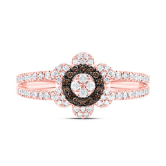 10k Gold 3/8 CTW-Natural Diamond Fashion Cognac Natural Flower Ring