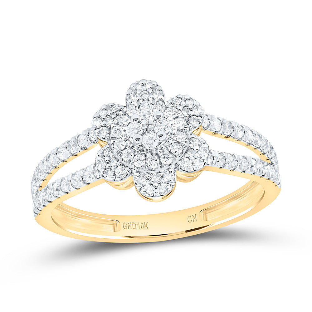 10k Gold 3/8 CTW-Natural Diamond Flower Ring