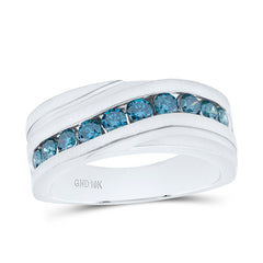 10k Gold 1 CTW-Natural Diamond Blue Diamond Mens Machine Set Band