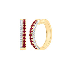 14k Gold 1/4 CTW-Natural Diamond 7/8 Ct-Rd-Ru Natural Gemstone Hoop Earring
