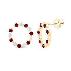 14k Gold 3/8 CTW-Natural Diamond 1/2 Ct-Rd-Ru Natural Gemstone Earring