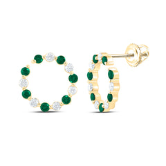 14k Gold 3/8 CTW-Natural Diamond 3/8 Ct-Rd-Em Natural Gemstone Earring