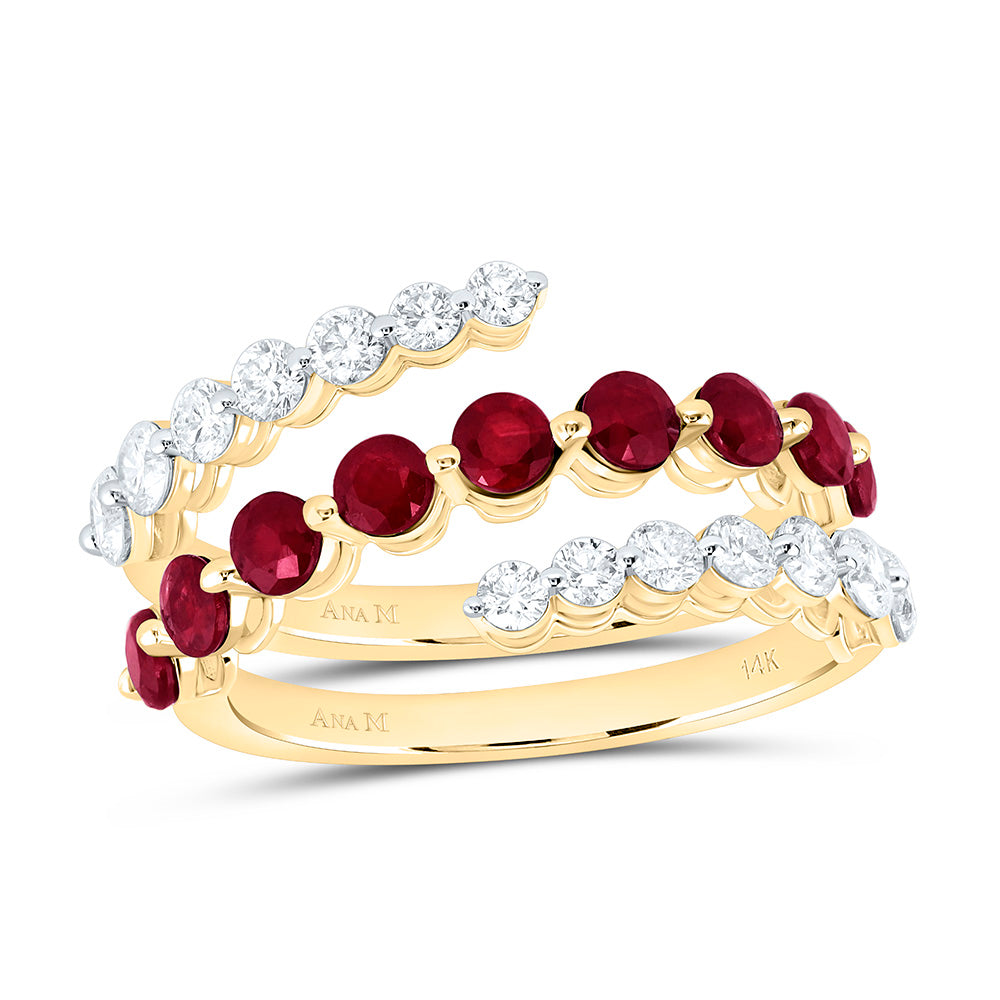 14k Gold 7/8 CTW-Natural Diamond 1 Ct-Rd-Ru Natural Gemstone Ring