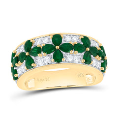 14k Gold 1/3 CTW-Natural Diamond 1 3/4 Ct-Ps-Em Natural Gemstone Clover Ring