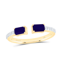 14k Gold 1/10 CTW-Natural Diamond 5X3MM-Em-Blue Sapp Natural Gem Fashion Ring