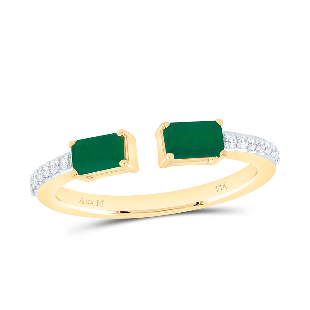 14k Gold 1/10 CTW-Natural Diamond 5X3MM-Em-Emerald Natural Gem Fashion Ring