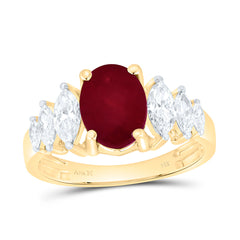 14k Gold 7/8 CTW-Natural Diamond Mq-I1 9X7MM-Ov-Ruby Natural Gem Fashion Ring