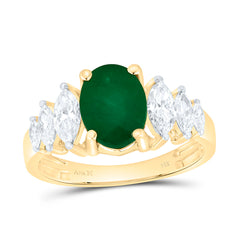 14k Gold 7/8 CTW-Natural Diamond Mq-I1 9X7MM-Ov-Emerald Natural Gem Fashion Ring