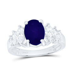 14k Gold 7/8 CTW-Natural Diamond Mq-I1 9X7MM-Ov-Blue Sapp Natural Gem Fashion Ring