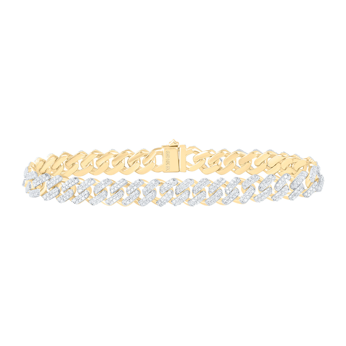 10k Gold 3 3/4 CTW-Natural Diamond 8.0 MM Cuban Mens Bracelet (8 Inch )