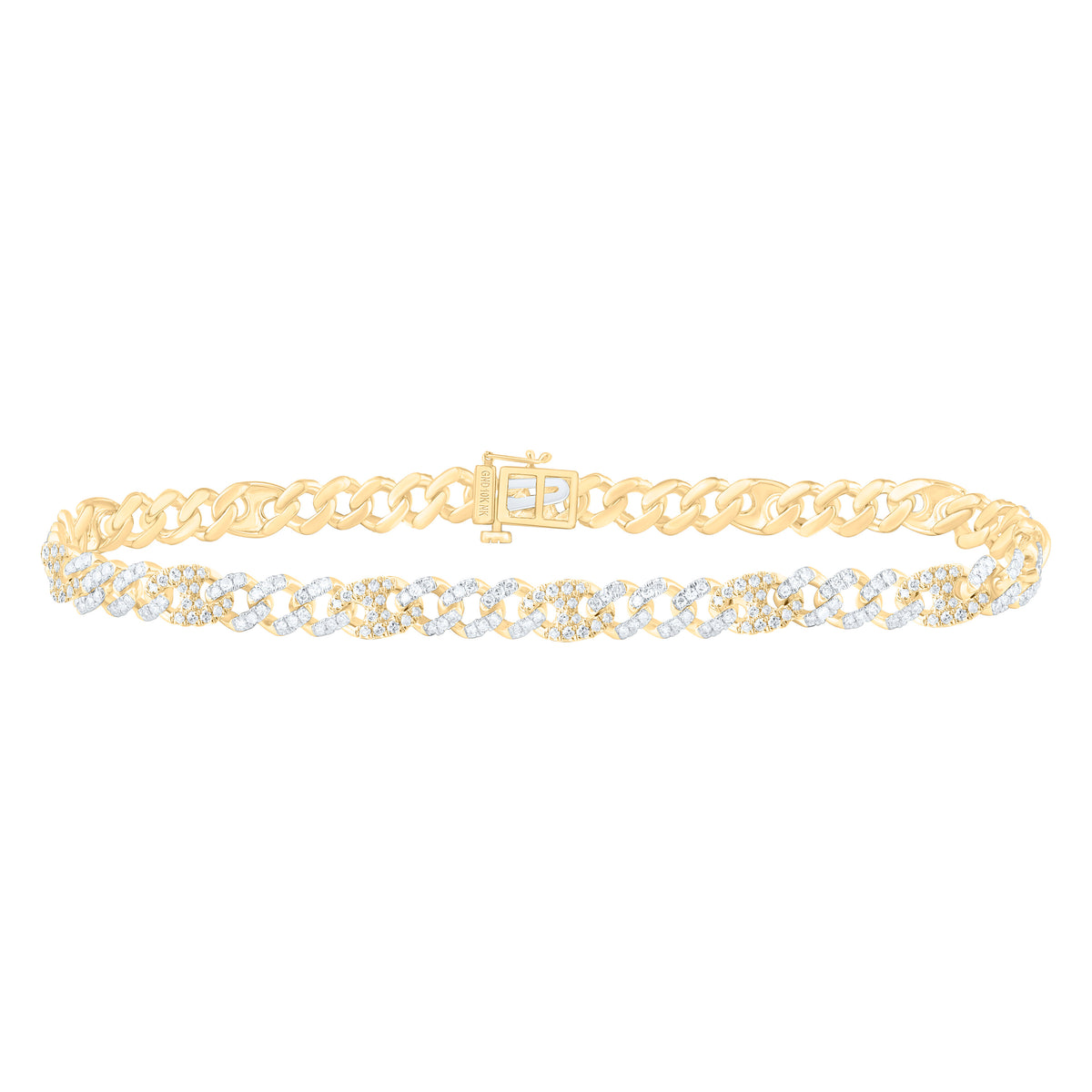 10k Gold 1 3/4 CTW-Natural Diamond Cuban Li Mens Bracelet (8 Inch )