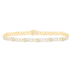 10k Gold 1 3/4 CTW-Natural Diamond Cuban Li Mens Bracelet (8 Inch )