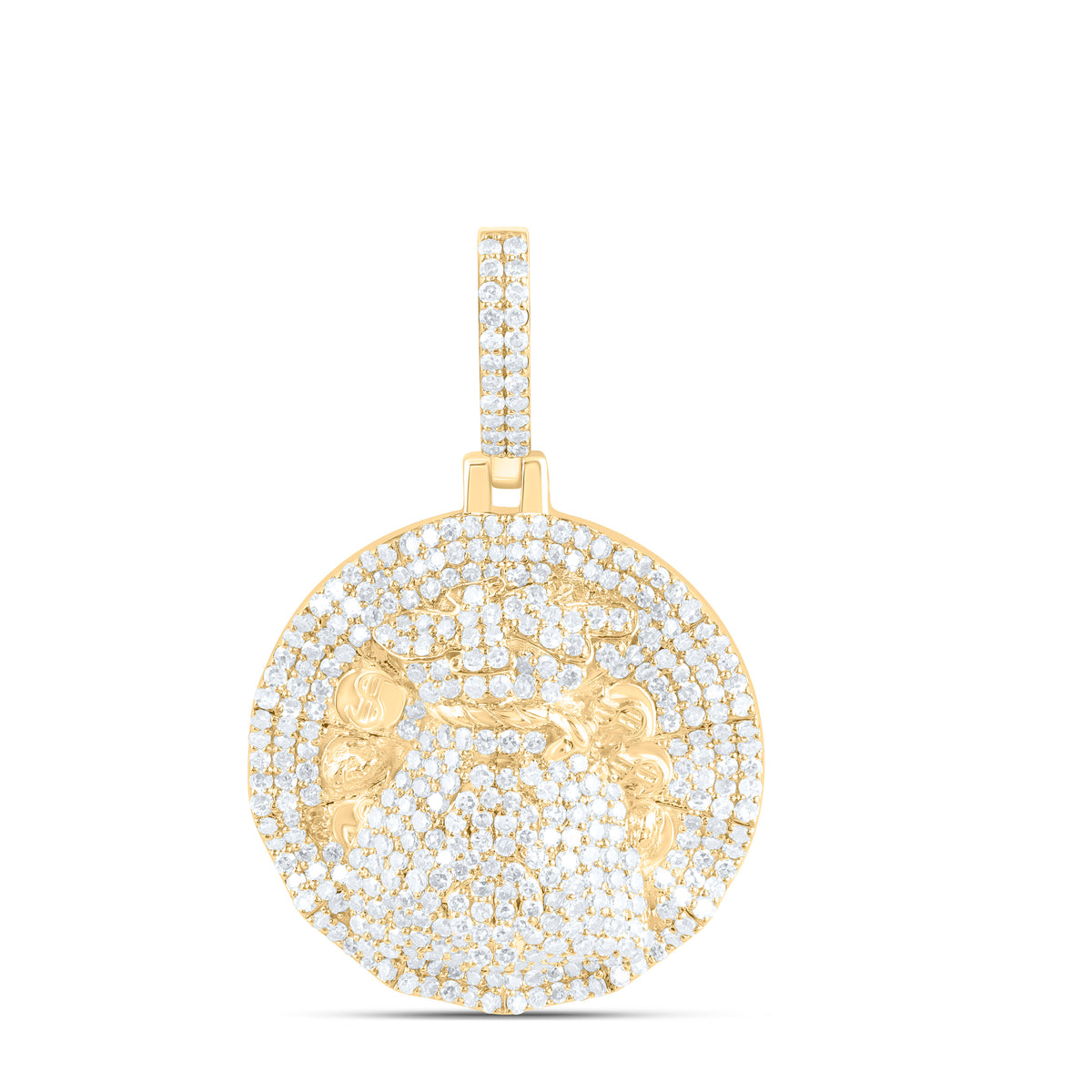 10k Gold 1 CTW-Natural Diamond Dollar Money Bag Mens Charm