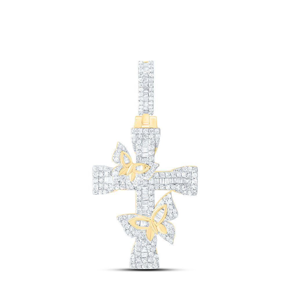 10k Gold 5/8 CTW-Natural Diamond Fashion Butterfly Cross Pendant