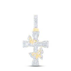 10k Gold 5/8 CTW-Natural Diamond Fashion Butterfly Cross Pendant