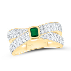 14k Gold 7/8 CTW-Natural Diamond 4X3MM-Em-Em Natural Gemstone Emerald Ring
