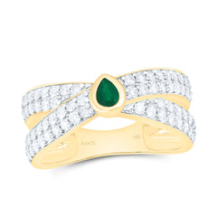 14k Gold 3/4 CTW-Natural Diamond 4X3MM-Ps-Em Natural Gemstone Pear Ring