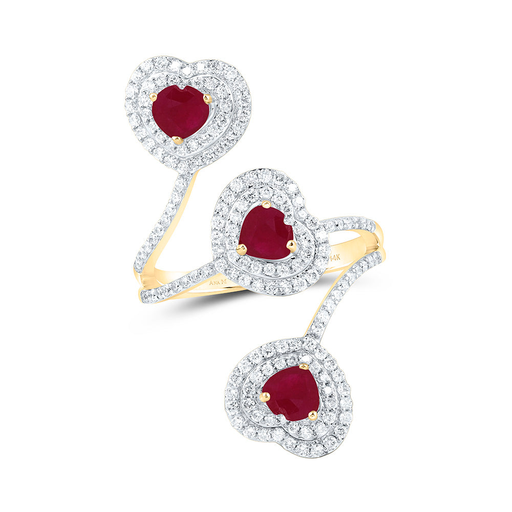 14k Gold 3/4 CTW-Natural Diamond 4X5MM-Ht-Ru Natural Gemstone Heart Ring