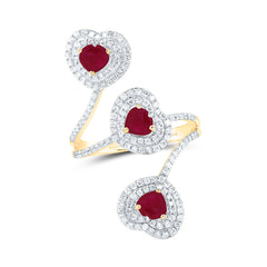 14k Gold 3/4 CTW-Natural Diamond 4X5MM-Ht-Ru Natural Gemstone Heart Ring