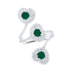14k Gold 3/4 CTW-Natural Diamond 4X5MM-Ht-Em Natural Gemstone Heart Ring