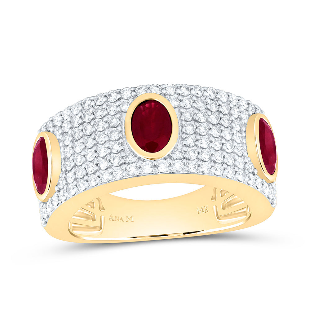 14k Gold 7/8 CTW-Natural Diamond 6X4MM-Ov-Ru Natural Gemstone Oval Ring