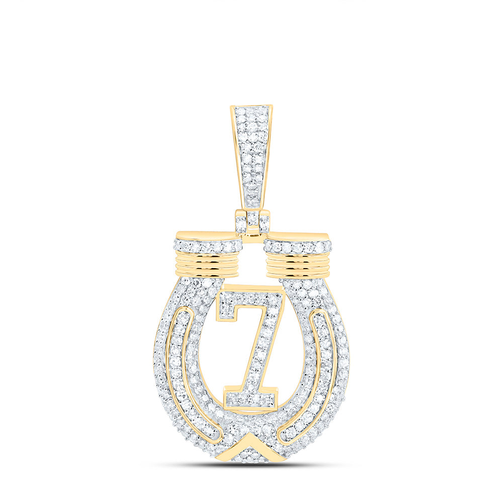 10k Gold 5/8 CTW-Natural Diamond Lucky 7 Horse Shoe Mens Charm