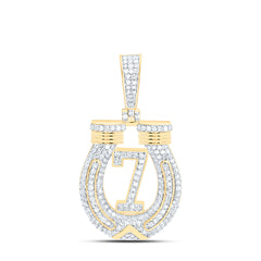 10k Gold 5/8 CTW-Natural Diamond Lucky 7 Horse Shoe Mens Charm